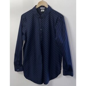 Chicos Womens Classic No Iron Chic Stretch L/S Striped Button Down Shirt Sz XL